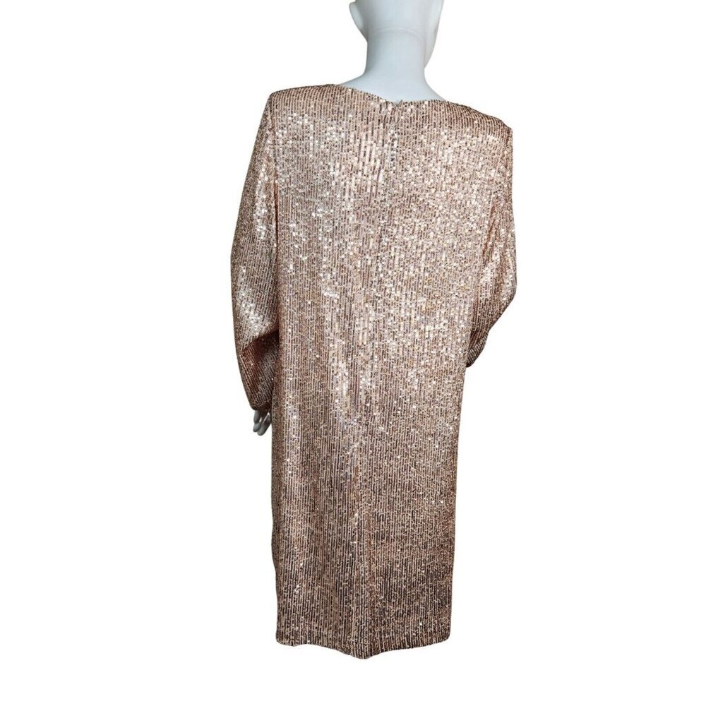 Preston & York Rosa Sequin Dress Long Blouson Sleeve Champagne Gold Size 16 (12) - Picture 3 of 15